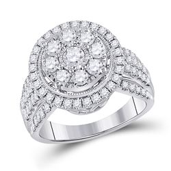 Womens Round Diamond Right Hand Halo Cluster Ring 1-1/2 Cttw 14kt White Gold - REF-120H5R