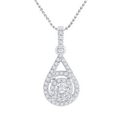 Womens Round Diamond Solitaire Circle Frame Pendant 1/4 Cttw 10kt White Gold - REF-12W9K