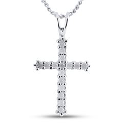 Womens Round Diamond Cross Pendant 1/4 Cttw 10kt White Gold - REF-8A9M