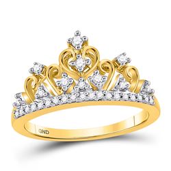 Womens Round Diamond Tiara Crown Band Ring 1/5 Cttw 10kt Yellow Gold - REF-20N9F