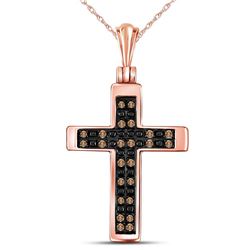 Womens Round Brown Diamond Cross Pendant 1/8 Cttw 14kt Rose Gold - REF-13A9M