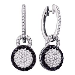 Womens Round Black Color Enhanced Diamond Dangle Earrings 1/2 Cttw 10kt White Gold - REF-32A5M
