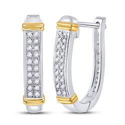 Womens Round Diamond Oblong Hoop Earrings 1/6 Cttw 10kt Two-tone Gold - REF-14R9X