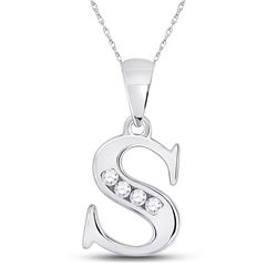 Womens Round Diamond S Initial Letter Pendant 1/20 Cttw 10kt White Gold - REF-6N5F