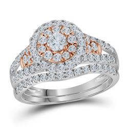 Round Diamond Bridal Wedding Ring Band Set 1-1/4 Cttw 14kt Two-tone Gold - REF-85X9A