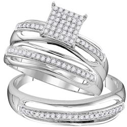His Hers Round Diamond Cluster Matching Wedding Set 1/3 Cttw 10kt White Gold - REF-30A5M