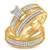Image 1 : His Hers Round Diamond Cluster Matching Wedding Set 1/2 Cttw 10kt Yellow Gold - REF-38R9X