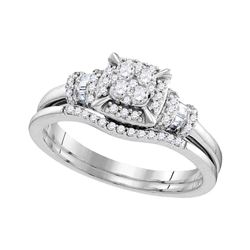 Round Diamond Square Bridal Wedding Ring Band Set 3/8 Cttw 10kt White Gold - REF-35Y5N