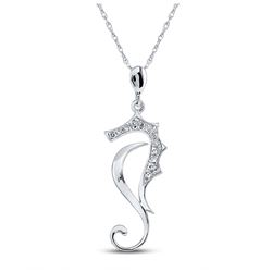 Womens Round Diamond Sea Horse Animal Pendant 1/20 Cttw 10kt White Gold - REF-5M9H