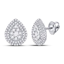 Womens Round Diamond Cluster Teardrop Earrings 1 Cttw 14kt White Gold - REF-71R9X