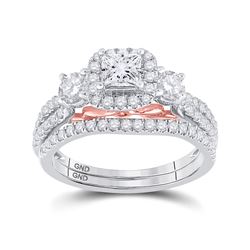 Princess Diamond Bridal Wedding Ring Band Set 1-1/2 Cttw 14kt Two-tone Gold - REF-186W5K