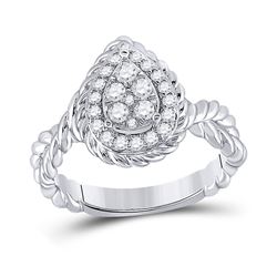 Womens Round Diamond Teardrop Cluster Ring 3/8 Cttw 14kt White Gold - REF-54A5M