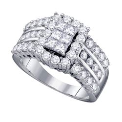 Princess Diamond Cluster Bridal Wedding Engagement Ring 2 Cttw 14kt White Gold - REF-170M9H