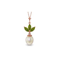 Genuine 4.75 ctw Peridot & Pearl Necklace 14KT Rose Gold - REF-24F3Z