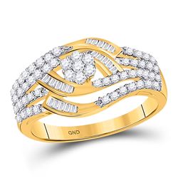 Womens Round Diamond Flower Cluster Ring 1/2 Cttw 10kt Yellow Gold - REF-24A9M
