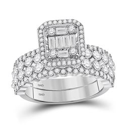 Baguette Diamond Bridal Wedding Ring Band Set 1-7/8 Cttw 14kt White Gold - REF-142A5M
