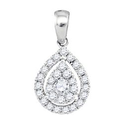 Womens Round Diamond Teardrop Pendant 1/3 Cttw 14kt White Gold - REF-27M9H