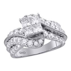 Princess Diamond Cluster Bridal Wedding Engagement Ring 2 Cttw 14kt White Gold - REF-184R9X