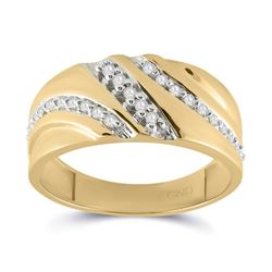 Mens Round Diamond Band Ring 1/4 Cttw 10kt Yellow Gold - REF-21N5F