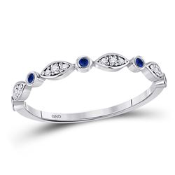 Womens Round Blue Sapphire Diamond Stackable Band Ring 1/10 Cttw 10kt White Gold - REF-10A5M