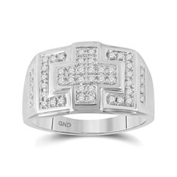 Mens Round Diamond Cross Cluster Ring 1/3 Cttw 10kt White Gold - REF-31A5M