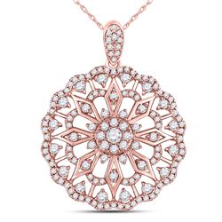 Womens Round Diamond Mandala Circle Pendant 7/8 Cttw 14kt Rose Gold - REF-68A5M