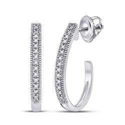 Womens Round Diamond Half J Hoop Earrings .03 Cttw 10kt White Gold - REF-8X5A