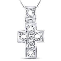 Mens Round Diamond Curb Link Cuban Cross Charm Pendant 1/3 Cttw 10kt White Gold - REF-19X5A
