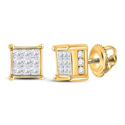 Womens Princess Diamond Cluster Stud Earrings 1/2 Cttw 14kt Yellow Gold - REF-30Y9N