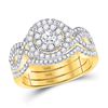 Image 1 : Round Diamond 3-Piece Bridal Wedding Ring Set 1 Cttw 14kt Yellow Gold - REF-98M5H
