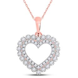 Womens Round Diamond Heart Pendant 3/8 Cttw 14kt Rose Gold - REF-27W9K