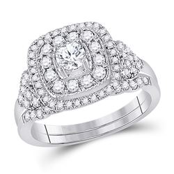 Round Diamond Bridal Wedding Ring Band Set 1 Cttw 14kt White Gold - REF-107X9A