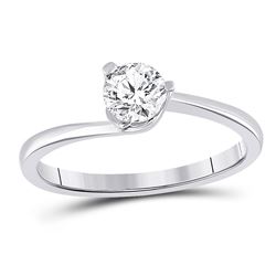 Womens Round Diamond Solitaire Bridal Wedding Engagement Ring 1/2 Cttw 14kt White Gold - REF-96M5H