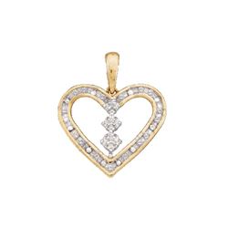 Womens Round Diamond Heart Pendant 1/6 Cttw 10kt Yellow Gold - REF-10F5W