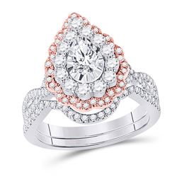 Pear Diamond Bridal Wedding Ring Band Set 1-1/3 Cttw 14kt Two-tone Gold - REF-134F5W