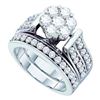 Image 1 : Round Diamond Cluster Bridal Wedding Ring Band Set 2 Cttw 14kt White Gold - REF-197M5H