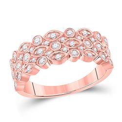 Womens Round Diamond 3-Row Marquise Dot Band Ring 3/4 Cttw 14kt Rose Gold - REF-62H9R