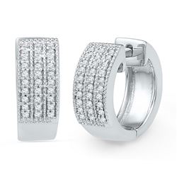 Womens Round Diamond Huggie Hoop Earrings 1/4 Cttw 10kt White Gold - REF-34M9H