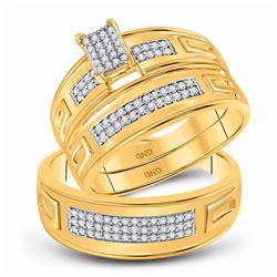 His Hers Round Diamond Cluster Matching Wedding Set 1/3 Cttw 10kt Yellow Gold - REF-38A9M