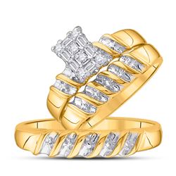 His Hers Round Diamond Cluster Matching Wedding Set 1/10 Cttw 14kt Yellow Gold - REF-33F9W