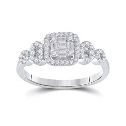 Womens Baguette Diamond Square Cluster Ring 1/2 Cttw 14kt White Gold - REF-41W9K