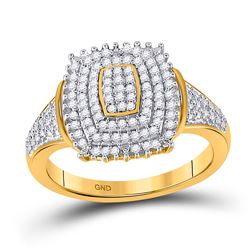 Womens Round Diamond Rectangle Cluster Ring 1/4 Cttw 10kt Yellow Gold - REF-23N9F