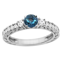 1.35 CTW London Blue Topaz & Diamond Ring 14K White Gold - REF-79K6W