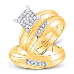 His Hers Round Diamond Square Matching Wedding Set 3/8 Cttw 10kt Yellow Gold - REF-47H9R