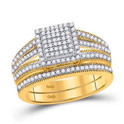 Round Diamond Bridal Wedding Ring Band Set 3/8 Cttw 10kt Yellow Gold - REF-32H5R