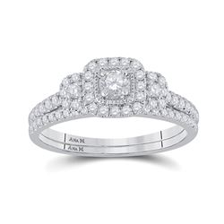 Round Diamond Bridal Wedding Ring Band Set 1/2 Cttw 14kt White Gold - REF-52A9M