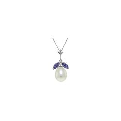 Genuine 4.5 ctw Pearl & Tanzanite Necklace 14KT White Gold - REF-28Y2F