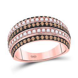 Womens Round Brown Diamond Stripe Band Ring 1 Cttw 14kt Rose Gold - REF-84Y9N