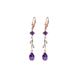 Genuine 3.97 ctw Amethyst & Diamond Earrings 14KT Rose Gold - REF-44Y9F