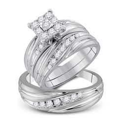 His Hers Round Diamond Cluster Matching Wedding Set 3/4 Cttw 10kt White Gold - REF-60X9A